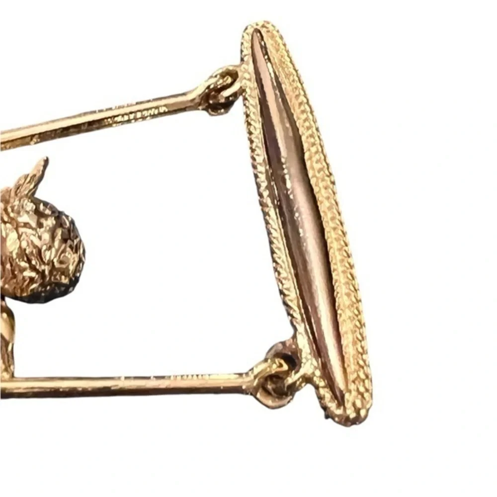 VTG Estate‎ Gold Tone Swinging Angel Cherub Brooch Pin 2.5” Church Christmas